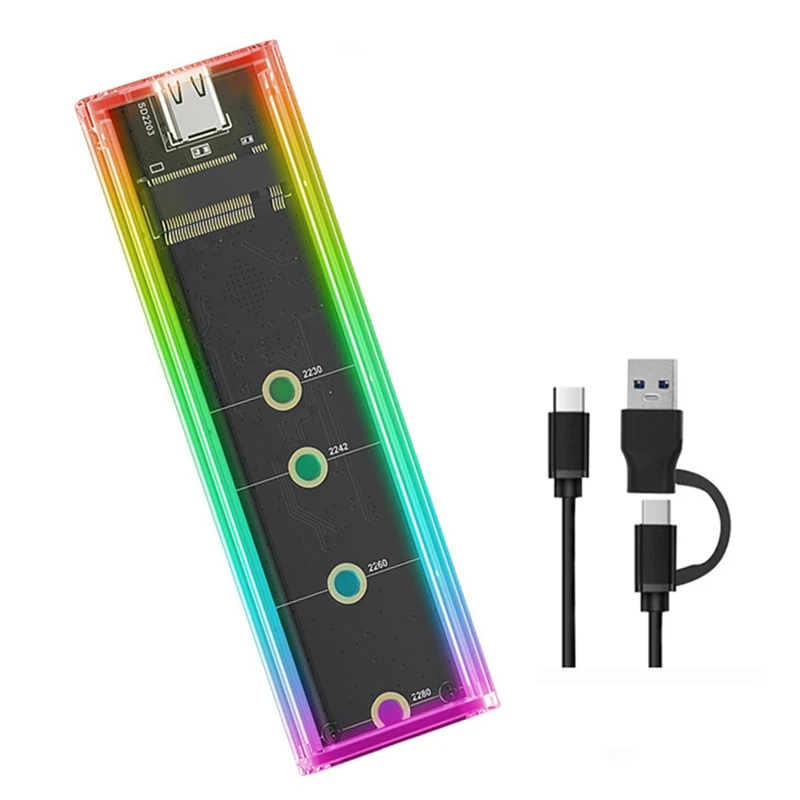 Unidad de estado sólido M.2, carcasa SSD NVME NGFF, protocolo Dual, luz RGB, carcasa SSD Nvme M2, compatible con UASP para ordenador portátil