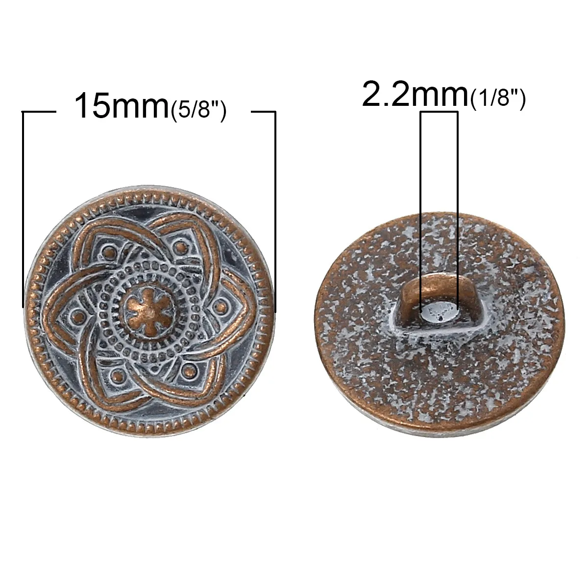 50pcs 15mm Vintage Metal Shank ButtonsRound Antique Copper Flower Carved Spray Painted Buttons DIY Women Coat Sewing Accessories