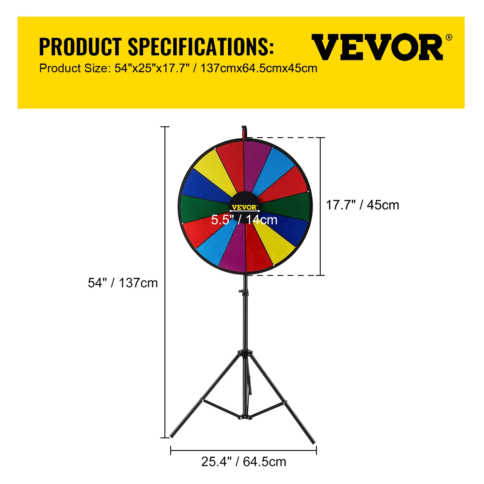 VEVOR 18 Zoll Tischplatte Farbe Preisrad mit klappbarem Stativ Bodenständer 14 Schlitze trockenes Erase für Win Fortune Spinning Stand Game