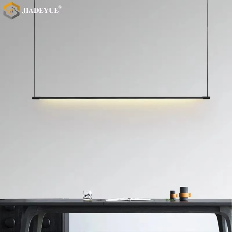 Modern LED One Word Chandelier Nordic Minimalist Long Strip Indoor Lighting Decoration Black Lighting 90V-265V
