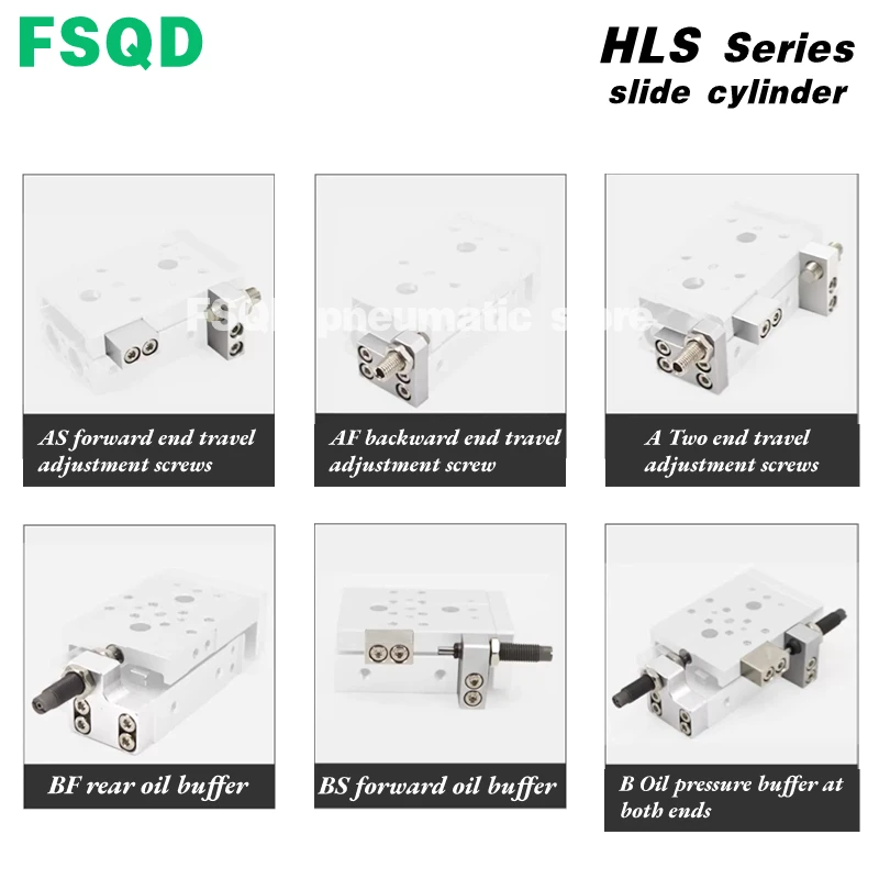 اسطوانة الشريحة الهوائية HLS16,HLS20-10,20,30,40,50,75,100,125,150 AS BS AF BF A B FSQD HLS series,HLSL16,HLSL20