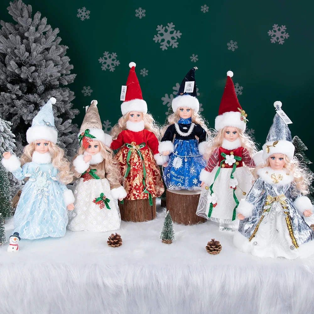 ตุ๊กตาหญิงสาวหิมะตั้งโต๊ะผ้าการ์ตูนคอลเลกชั่นวันหยุดของรัสเซียของเล่นสาวหิมะสีฟ้าสำหรับการตกแต่งคริสต์มาส