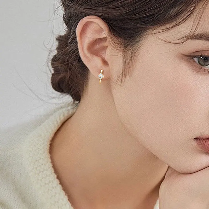 Ehhai GRA Certified 2mm Round Cut Moissanite Flower Hoop Earrings for Women S925 Sterling Silver Huggies Fine Jewelry Pendientes view 6