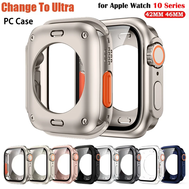 Verre + étui pour Apple Watch S10 42mm 46mm, couvercle de protection d'écran, changement en Ultra, coque pare-chocs, couverture complète pour iWatch série 10