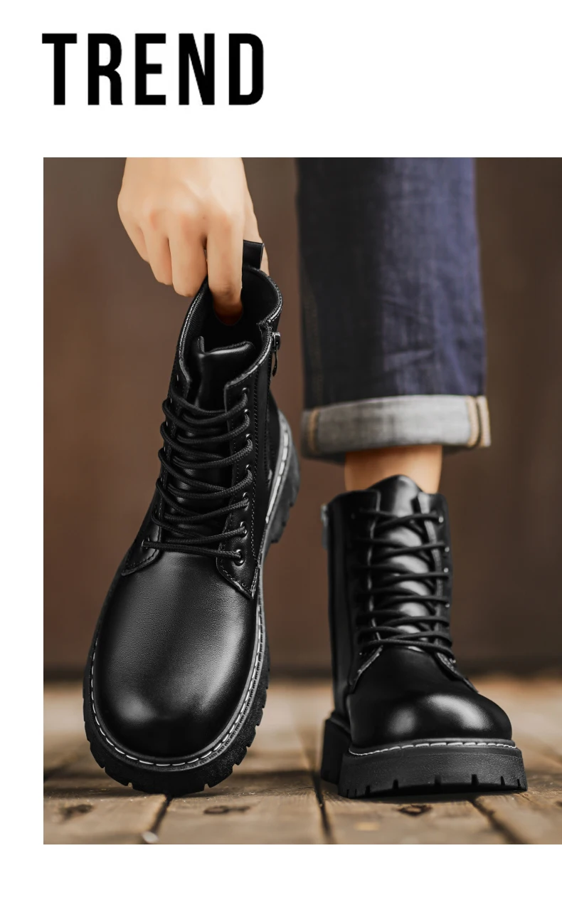 Herren-High-Top-Stiefel, Herrenschuhe, mittelhohe Schaftform, bequemes Innenfutter, modisches Obermaterial, guter Halt, große Größen, geeignet für den Innenbereich. – Detail 2