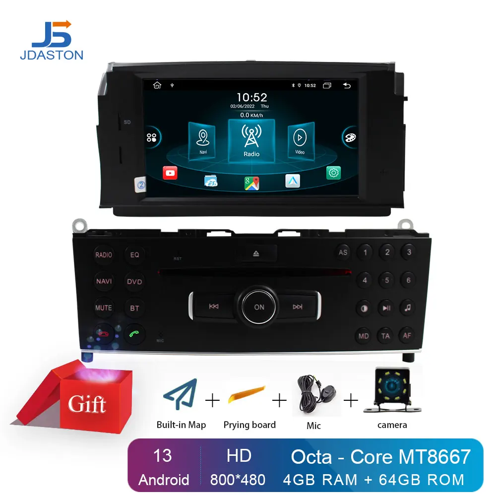 

Jdaston 1 Din Android 13 4+64G Car DVD Player For Mercedes Benz C200 C180 W204 2007-2014 Multimedia GPS Navi Stereo Radio DSP