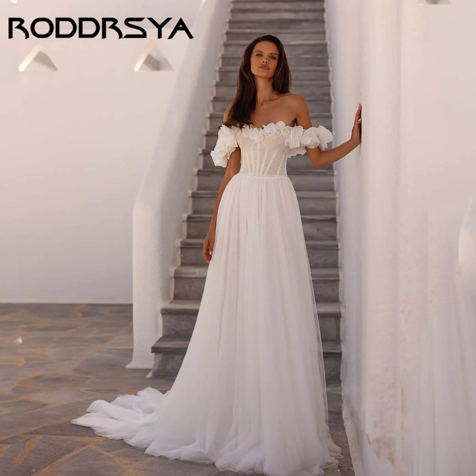 

RODDRSYA Elegant Sweetheart Wedding Dresses Off Sleeves Tulle Flowers Bridal Gowns A-Line Princess vestidos de novia Customized