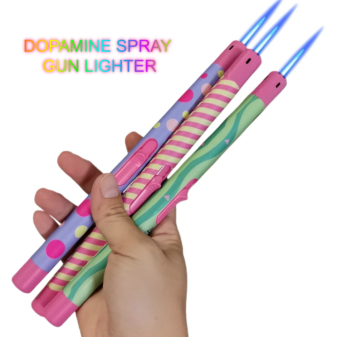 

Cute Lighter With Dopamine Colors, Butane Gas Lighter, Windproof Blue Flame, Long Handle Spray Gun, Multi-Functional Lighters