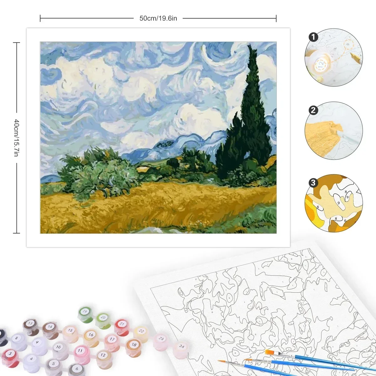 533326 Oil Paint By Numbers Diy Crafts Van Gogh Sky Landscape Pictures On Number Wall