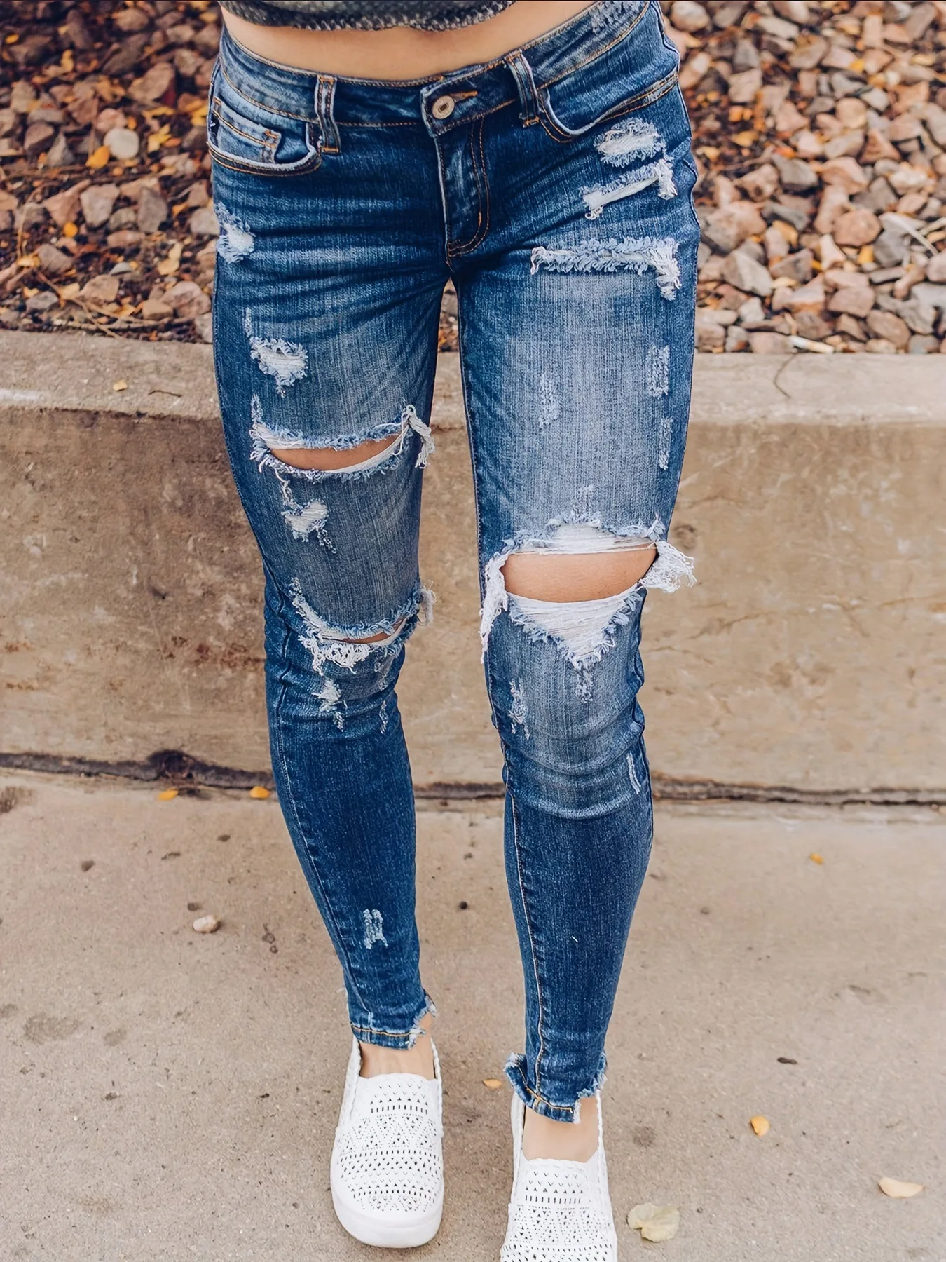 2024 wiosna nowe modne porwane dżinsy dla kobiet High Stretch Slim Denim spodnie ołówkowe Casual obcisłe dżinsy S-XL