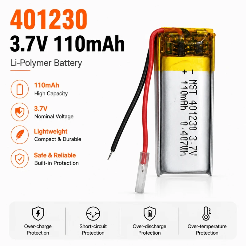 110mAh 401230 3.7V Lithium Polymer Replacement Battery for GPS Sat Nav Bluetooth Speaker LED Driving Recorder MP3/4/5 Batteries