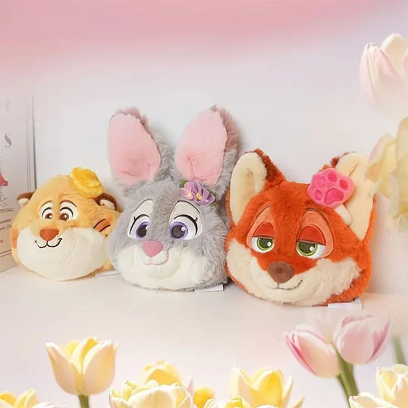 Disney Zootopia Judy Nick Clawhauser Thicken Fluffy Plush Zipper Coin Purse Keychain Key Storage Decompress Backpack Decoration