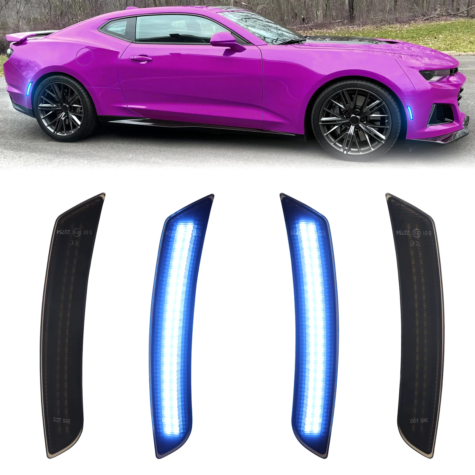 For Chevrolet Chevy Camaro 2016-2026 Blue LED Front Rear Bumper Side Marker Lights Cadillac CTS ATS Car Accessories OEM#23169181