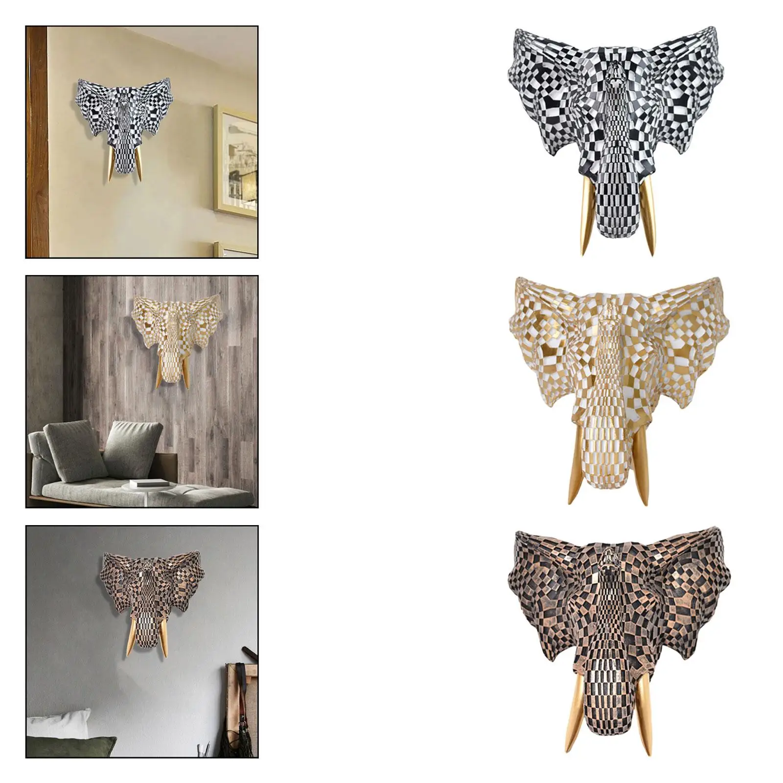 

Elephant Head Wall Mount Resin Decorative Statue European Style Wall Decor for Entryway Home Ornament