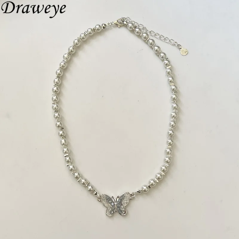 Draweye Zirocn Butterfly Necklaces for Women Y2k Blue Korean Fashion Sweet Jewelry Vintage Elegant Basics Collares Para Mujer