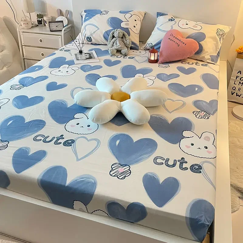 Cute Cartoon Fitted Bed Sheet Single Piece 3pcs Simmons Mattress Dust-proof Protective Cover Anti Slip Fixed Bed Sheet Summer