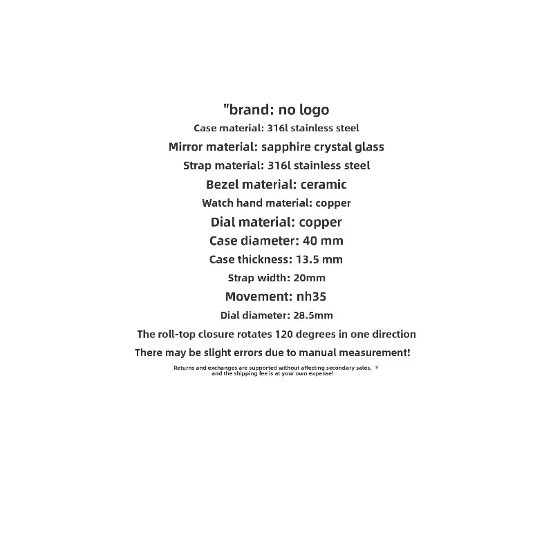 قم بتجميع مجموعة كاملة من حزام الفولاذ المقاوم للصدأ 316 لساعة NH35 بطول 100 متر مقاومة للماء من زجاج الياقوت المضيء الحرفي