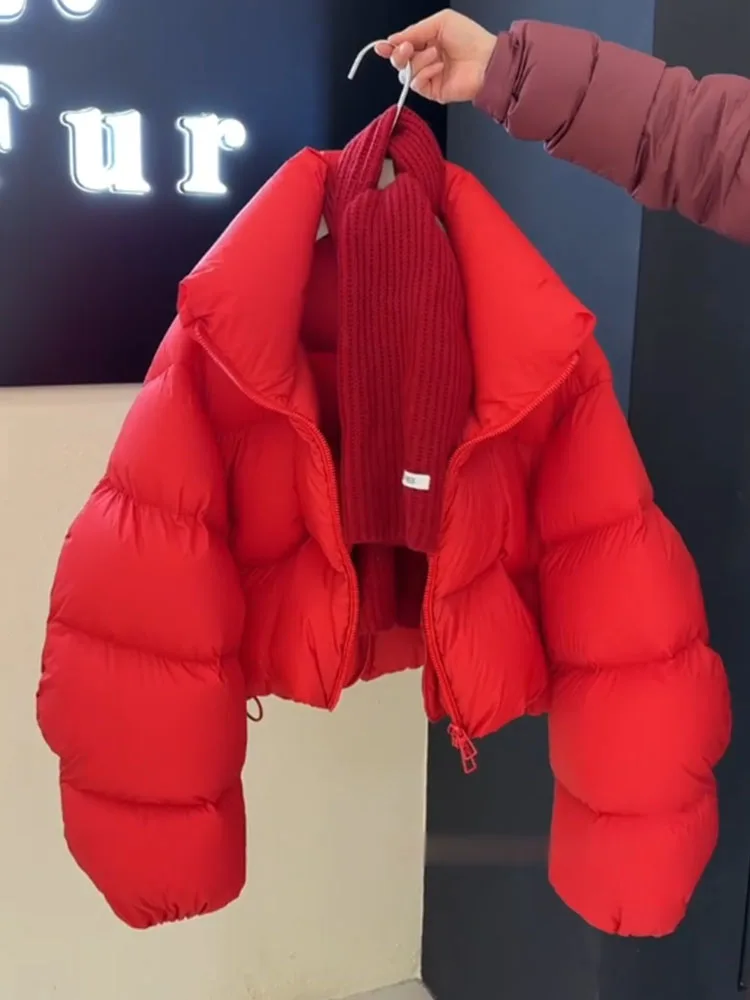 Sli ort Puffer Jaet manteau en duvet rouge bulle pour femme Ele Sle Thiened fibre de polyester blanc doublure en duvet