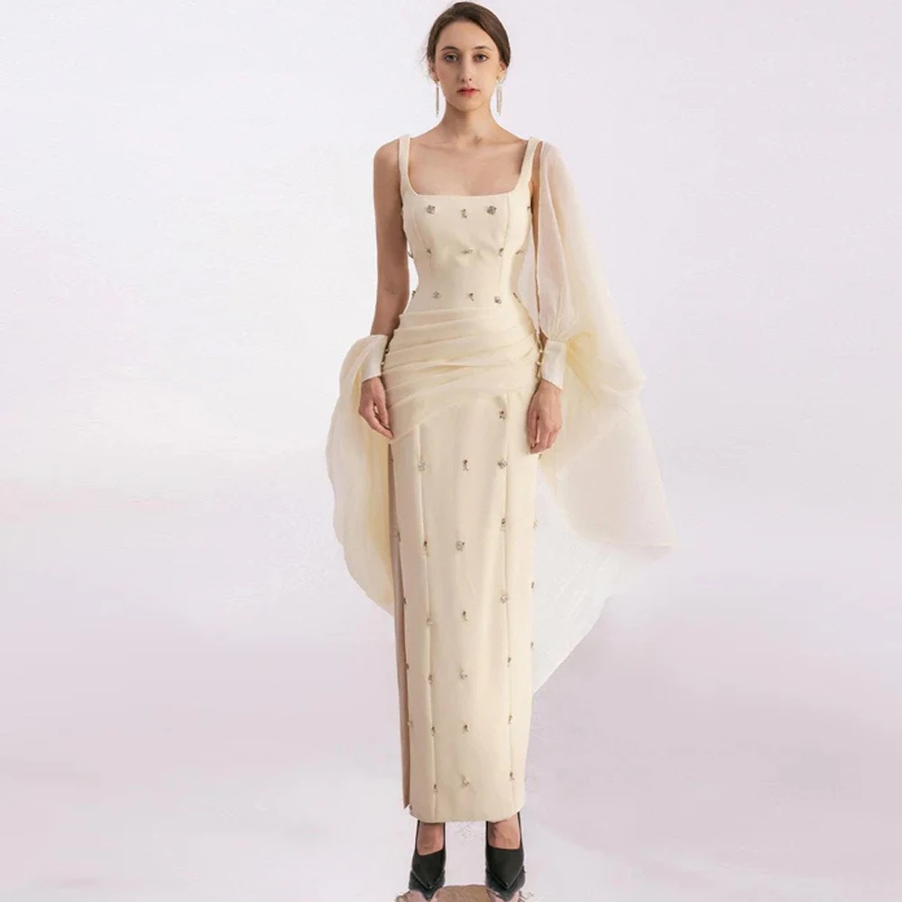 

Modern Jersey Evening Dress Classic Shawl Long Sleeves Party Dresses Fashion Square Collar Customized Special Occasion Gowns