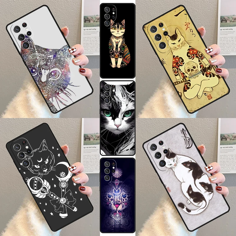 

Чехол для телефона с татуировкой животного и кота для Samsung Galaxy S23 S21 S20 FE S24 S25 S22 Ultra Note 10 20 Plus, силиконовый чехол