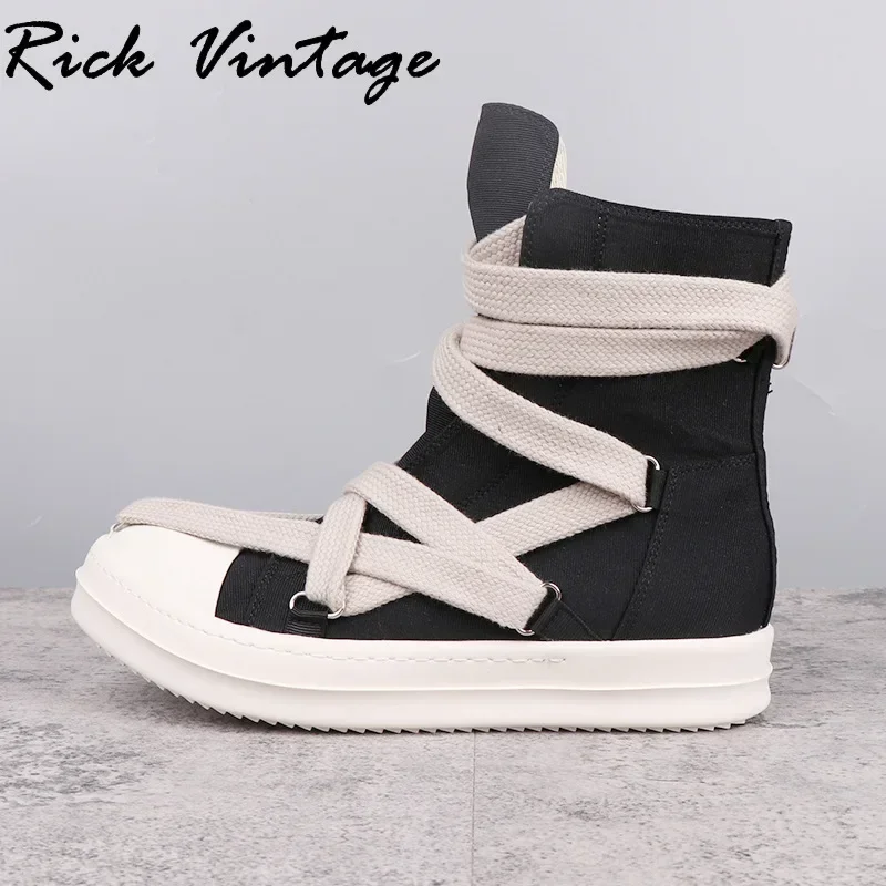 

Rick Vintage Winter Luxury Chelsea Boots Men Pentagram Lace-up Casual Shoes Male High-top Ankle Boots Women Vulcanize Shoes