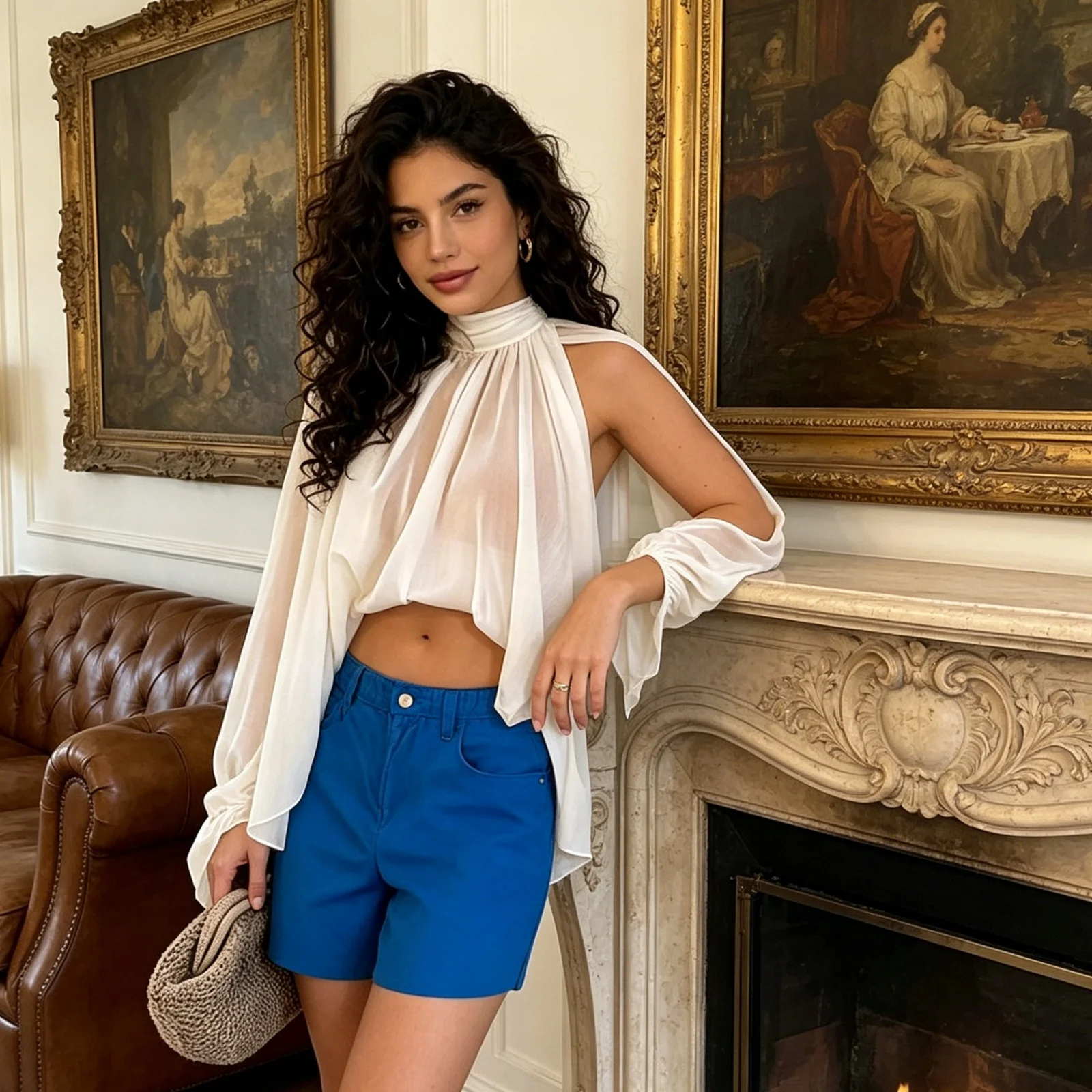 Women’s Mock Neck Loose T-Shirts Split Bishop Sleeve Solid Color Flowy Tops Classic Summer Blouses