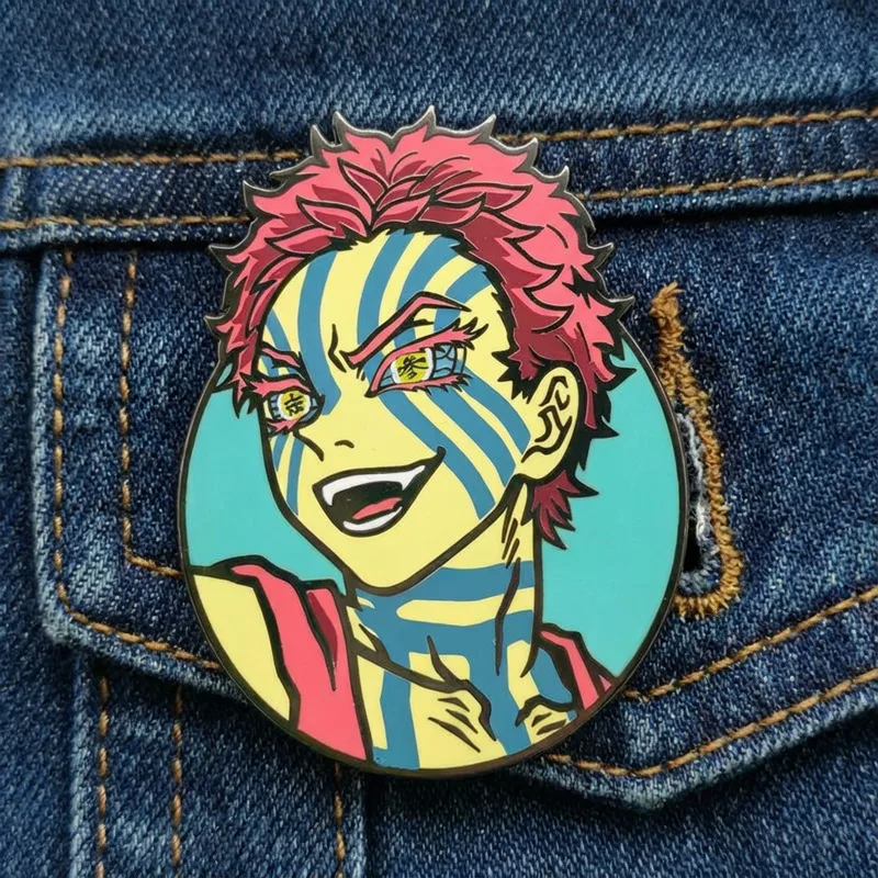 Akaza Badges Anime Demon Slayer Pins Hakuji Pendant Manga Kimetsu no Yaiba Brooches for Backpack Clothing Lapel ACG Cosplay Toy view 6