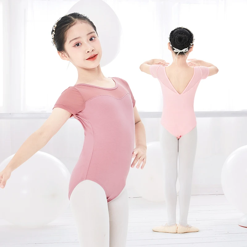 Ballet Leotards for Girls Gymnastics Leotards Ballet Dancing Bodysuit Girls Kids Cotton Splice Short Sleeves Dance Leotards