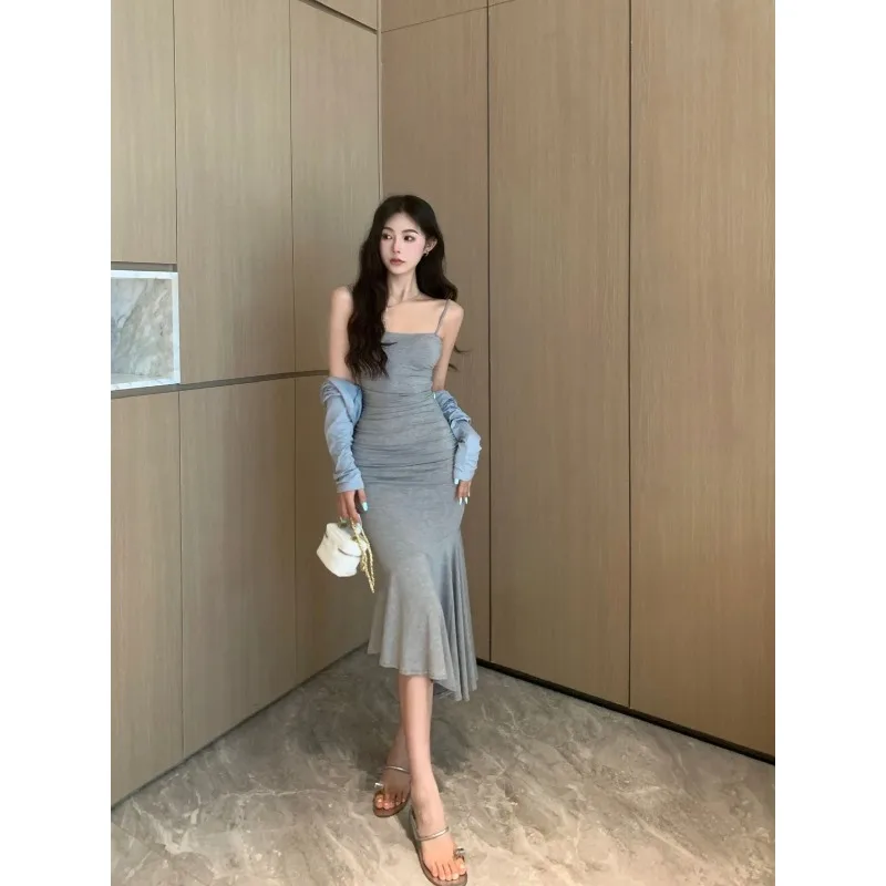 Women's Spaghetti Strap Mermaid Dress With Built-In Bra Bodycon Slim Fit Summer Party Dress