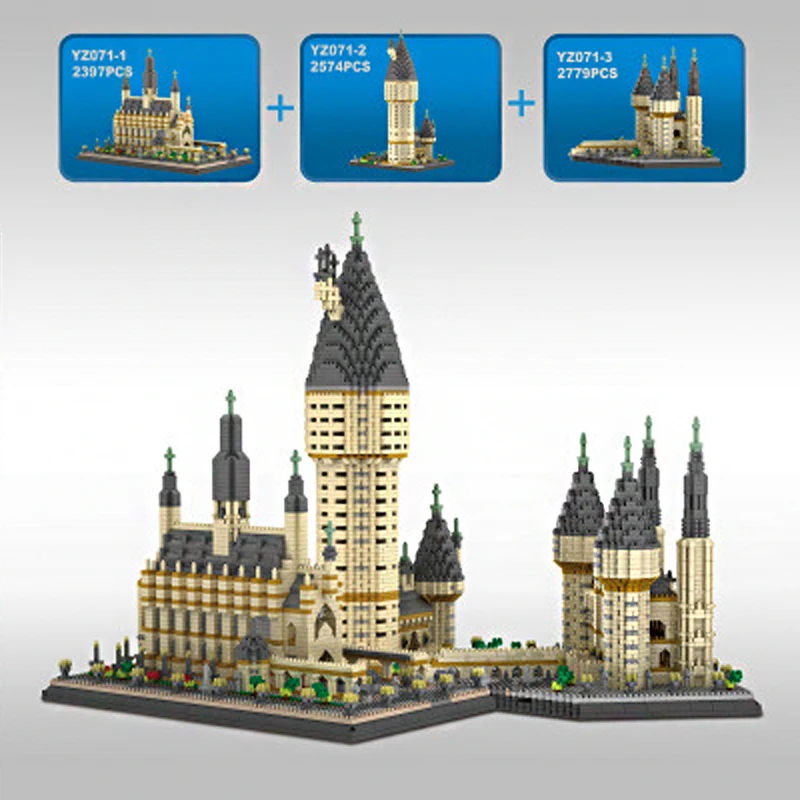 Ancient Architectural Building Brick Magic School Castle Magician Figure Micro Block Model Nanobrick Toy Express Train Terminal