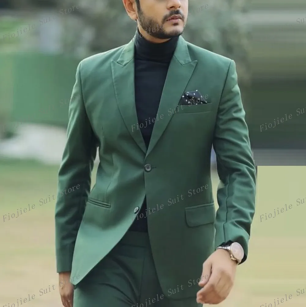 

New Green Men Formal Occasion Business Suit Groom Groomsman Tuxedos Wedding Party Prom Male Clothing 2 Piece Set Blazer Pants