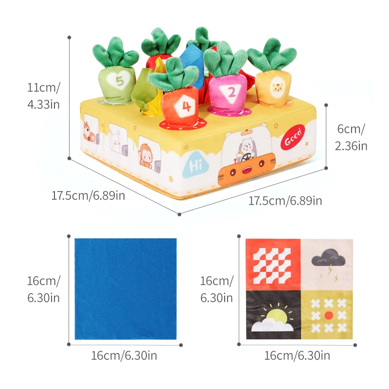 Caixa de tecido rasgável brinquedo cenoura 2-em-1 brinquedo caixa de tecido das crianças pode morder pelúcia bebê montessori educação precoce 0 a 12 meses