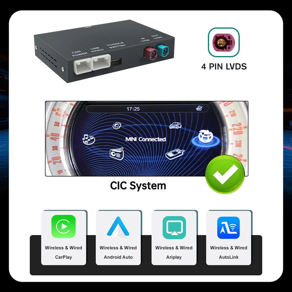 REEIIO Draadloze CarPlay Android Auto voor BMW Mini R55 R56 R57 R58 R59 R60 R61 F54 F55 F56 F57 Clubman Hardtop Cooper