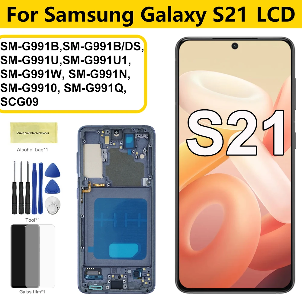 G991B G991U G991N Screen For Samsung Galaxy S21 LCD Display Touch Screen Digitizer with Frame For Samsumg S21 5G LCD