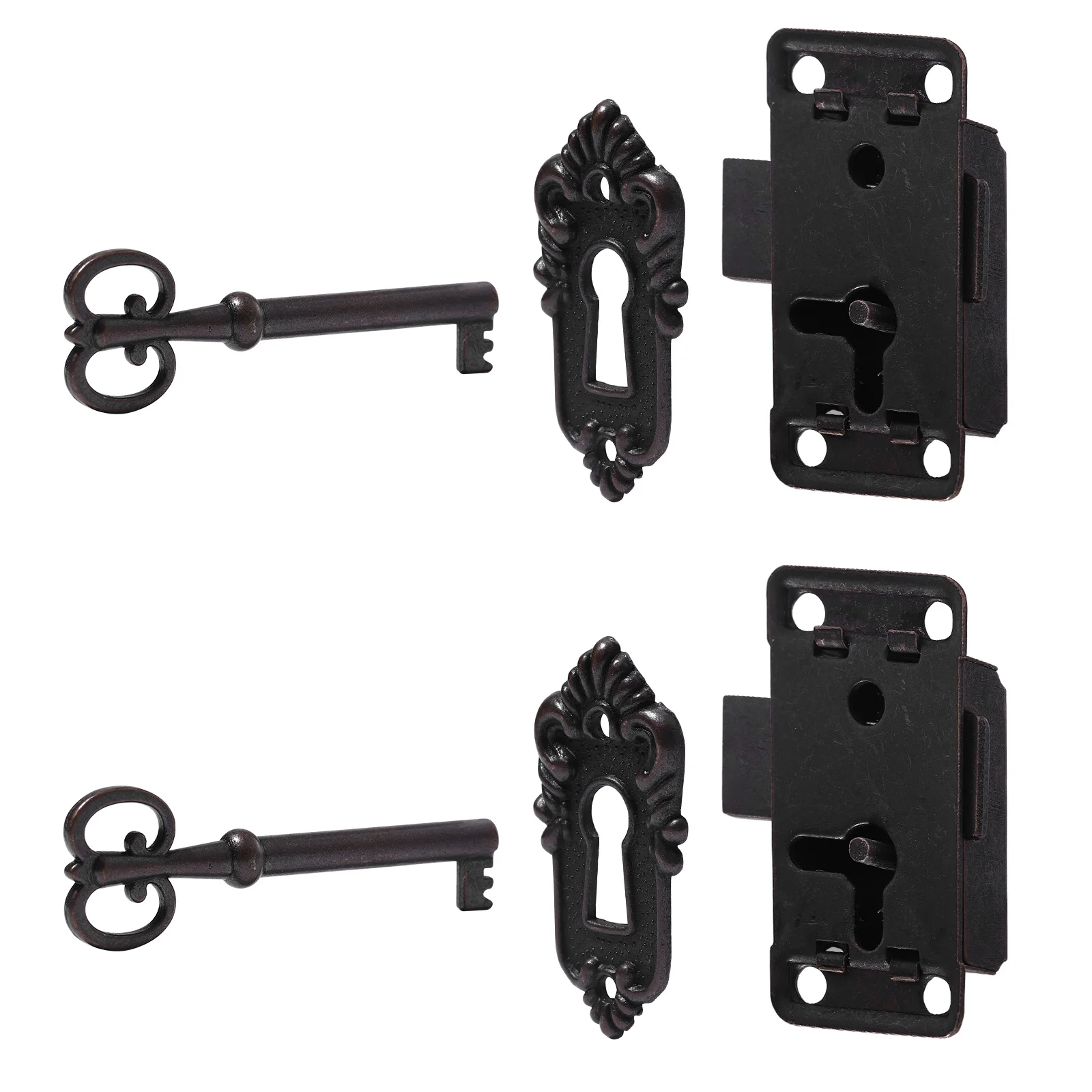 2Pcs Cabinet Locks Retro Iron Vintage Red Bronze Decorative Locks for Jewelry Box Toolbox Wooden Furniture Storage