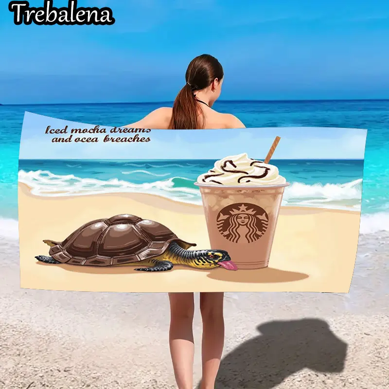 

30*60inch Ultra-Soft Beach Towel with Beach Dreams Turtle and Coffee Print Towel