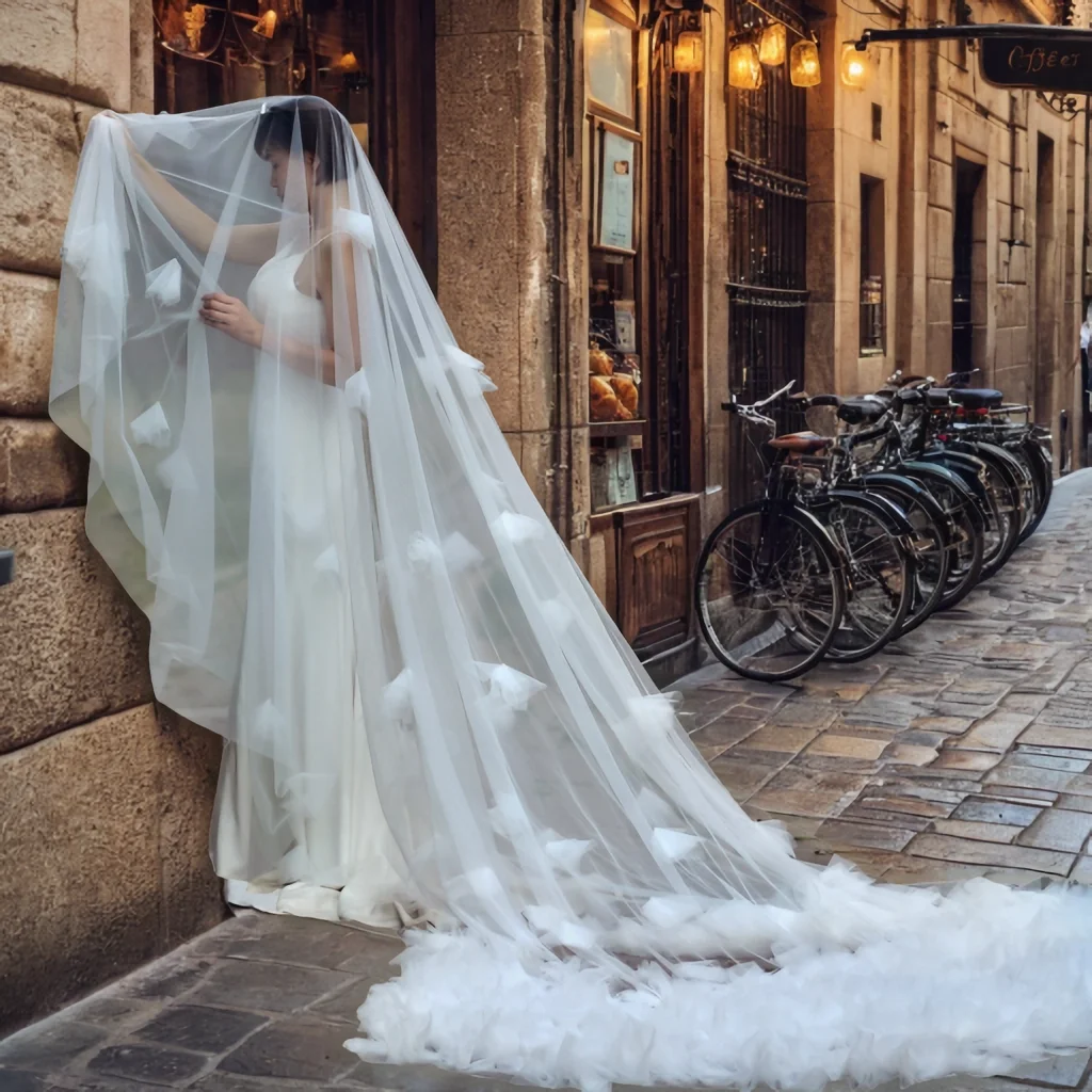 Velo de novia de 2 niveles, accesorio romántico de lujo, estilo catedral, ilusión nupcial suave con peine, 5M de largo, V126