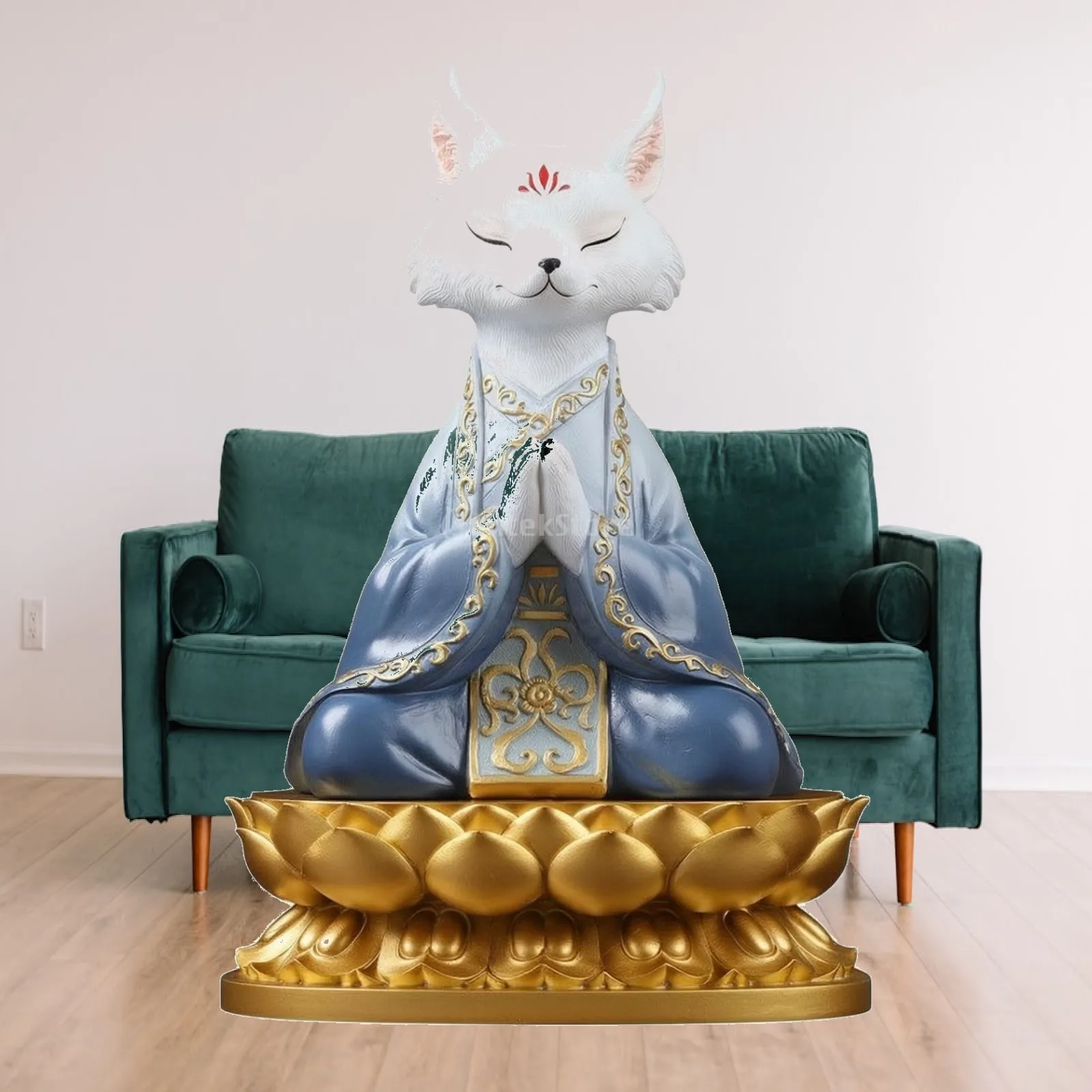 figurita-de-zorro-tranquilo-estatua-de-resina-escultura-zen-vulpina-blanca-base-con-volutas-doradas-decoracion-de-paz-para-espacios-de-yoga-y-mindfulness