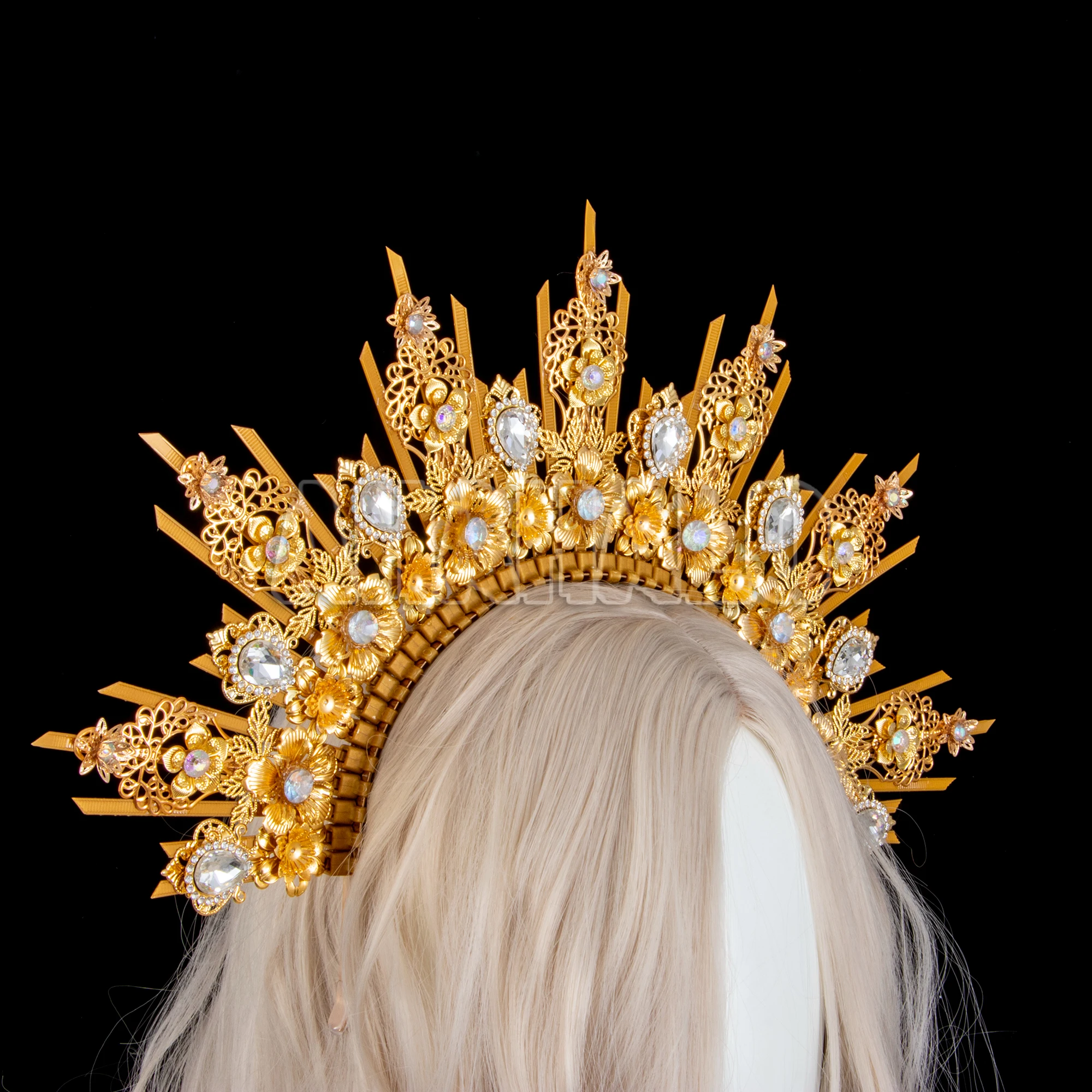 Lolita Halo Crown Goddess Gothic Spiked Halo Headband With Crystal Sunburst Spike Crown Headpiece Women Photoshoot Headdress