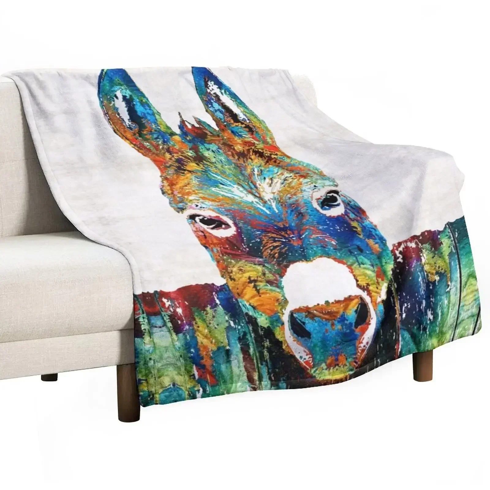 

Colorful Donkey Art - Mr. Personality - By Sharon Cummings Throw Blanket Extra Large Throw Luxury Throw Kid'S Loose Blankets