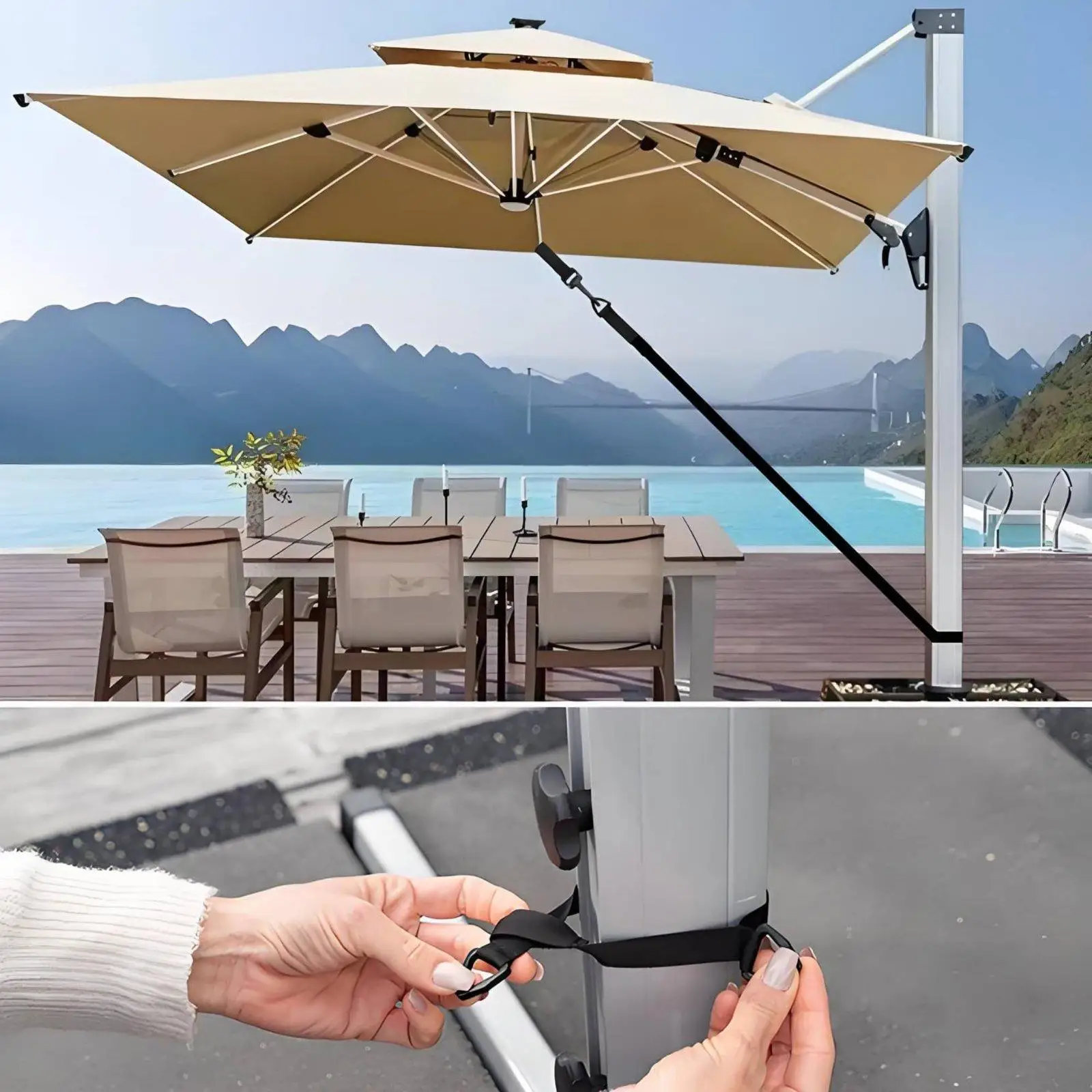 Outdoor Umbrella Strap Set Adjustable Parasol Fixing Band Wind Resistant Canopy Fastener for Patio Garden Beach Camping