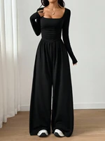 Women's Casual Solid Color Square Neck Long Sleeve A-Line Jumpsuit Pleating Wide Leg Loose Mopping Jumpsuit Spring/Fall 2026 - Image 5