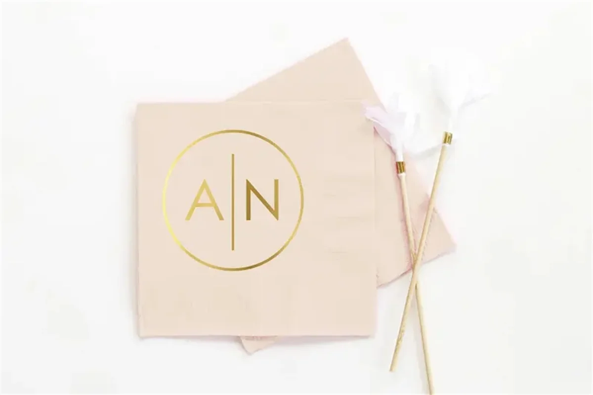 50 PCS Personalized Wedding Napkins Monogrammed Cocktail Napkins Custom Printed Beverage Napkins Ivory and Gold Monogram Rehears