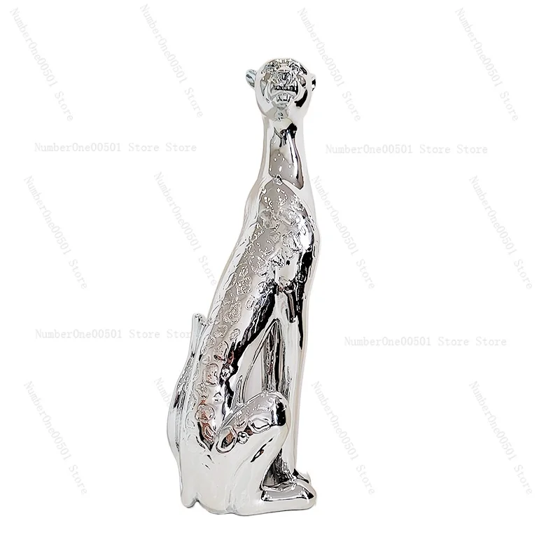

Modern Luxury Electroplated Leopard Statue Elegant Floor Decor for Living Room Entryway TV Cabinet
