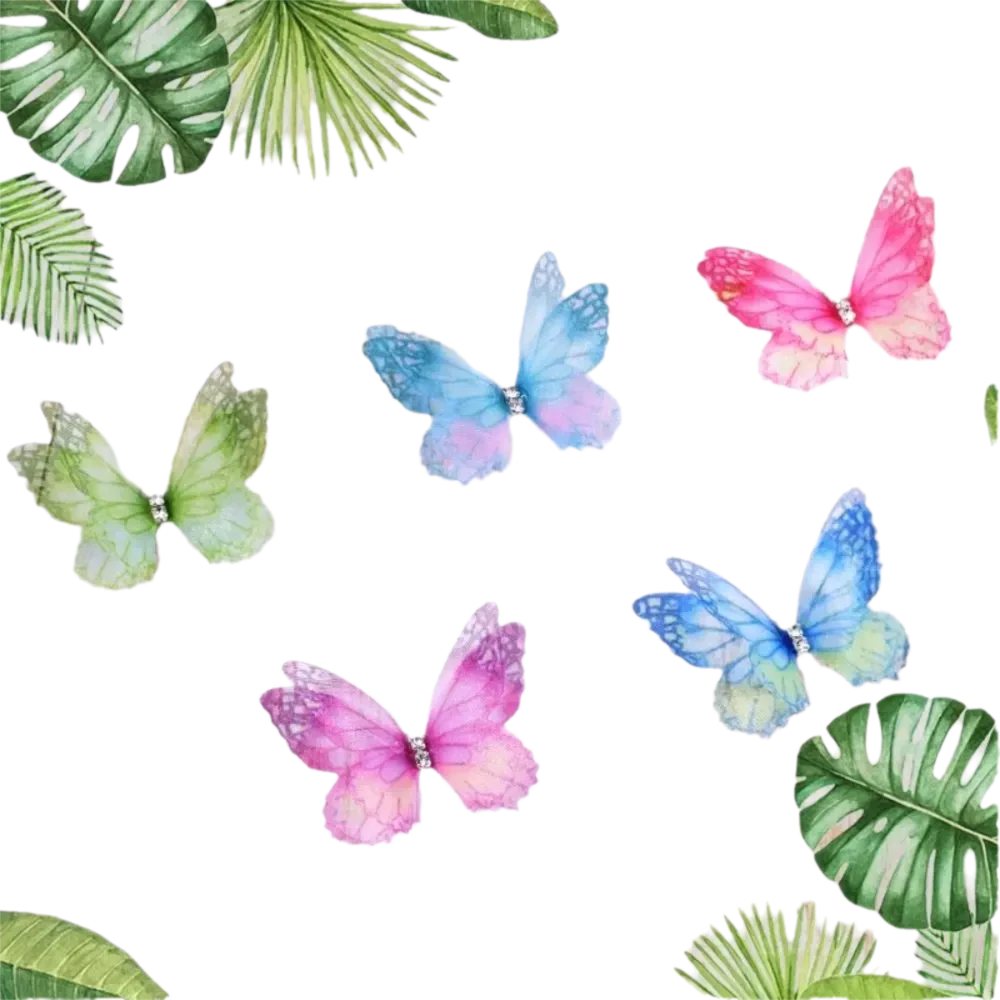 50Pcs 3D Organza Fabric Butterfly Appliques Double-layer Translucent Chiffon Butterfly Embroidered Patches Gradient Color