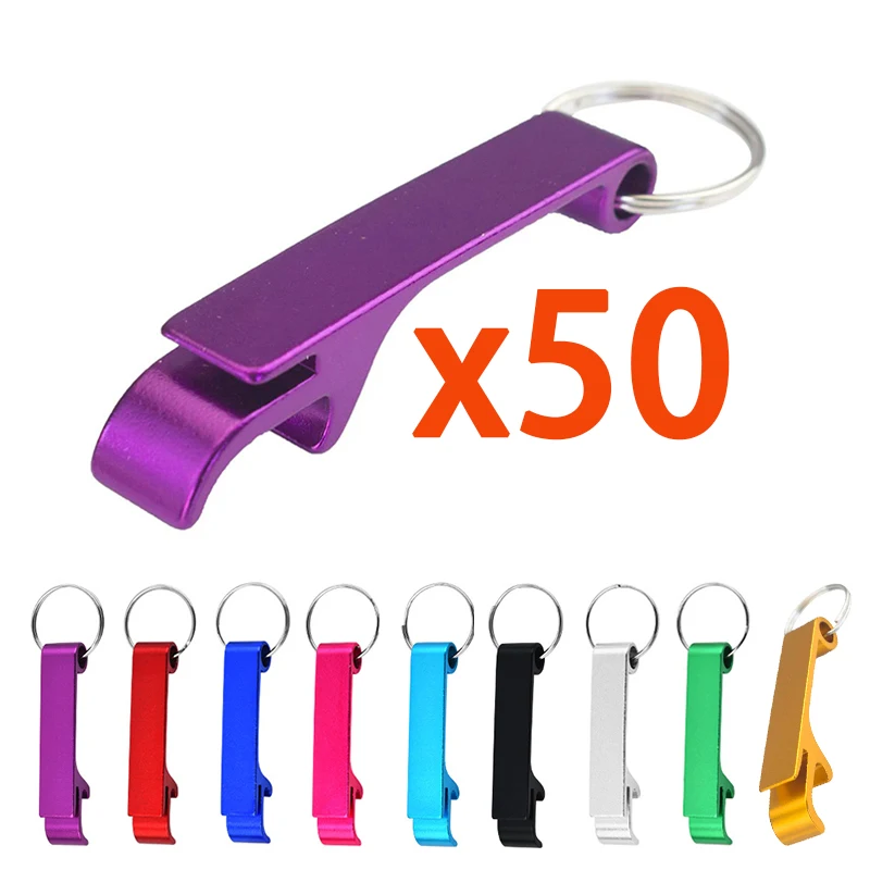 

50Pcs Portable Beer Bottle Opener Keychain Mini Pocket Aluminum Alloy Beverage Beer Bottle Opener Wedding Party Favor Gifts