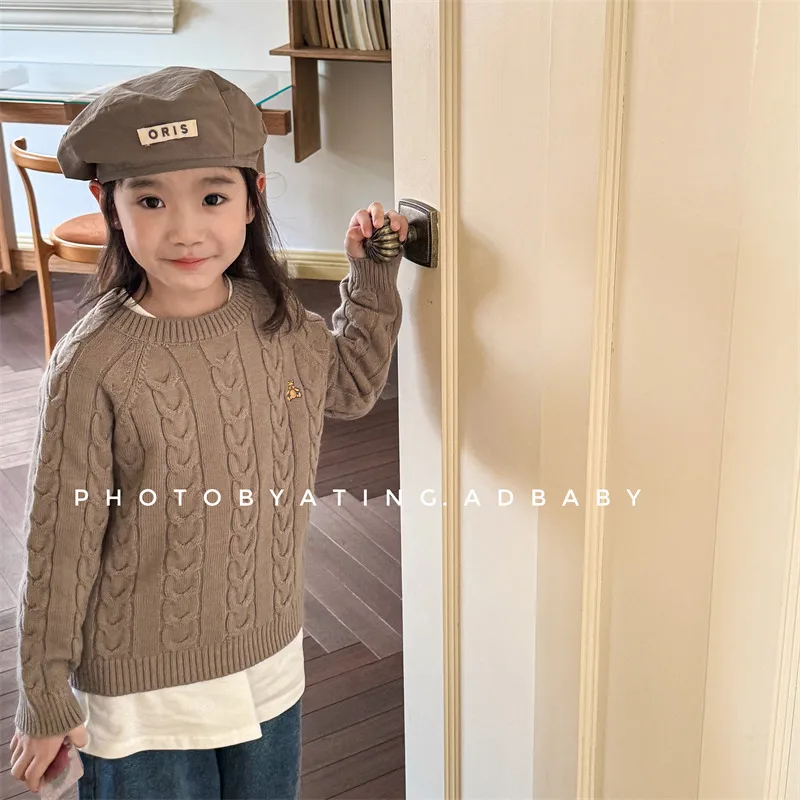 2024 Winter New Children Knit Sweater Baby Girl Thick Warm Knit Pullover Long Sleeve Kids Boys Cartoon Sweater Infant Clothes