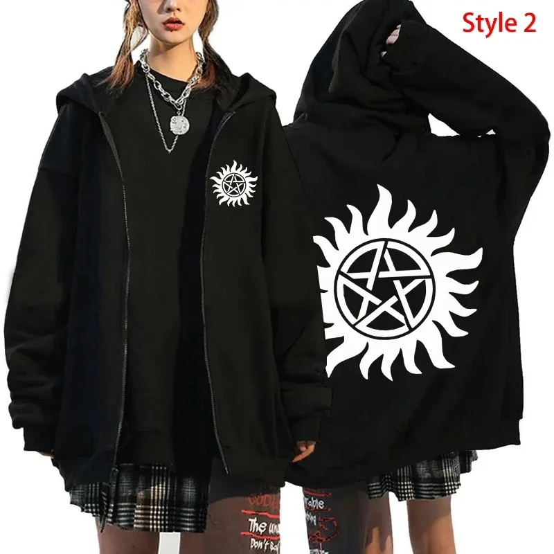 Fashion Jacket with Supernatural Print Zipper Hoodie, Casual Top for Women and Men, Harajuku Sports Shirt