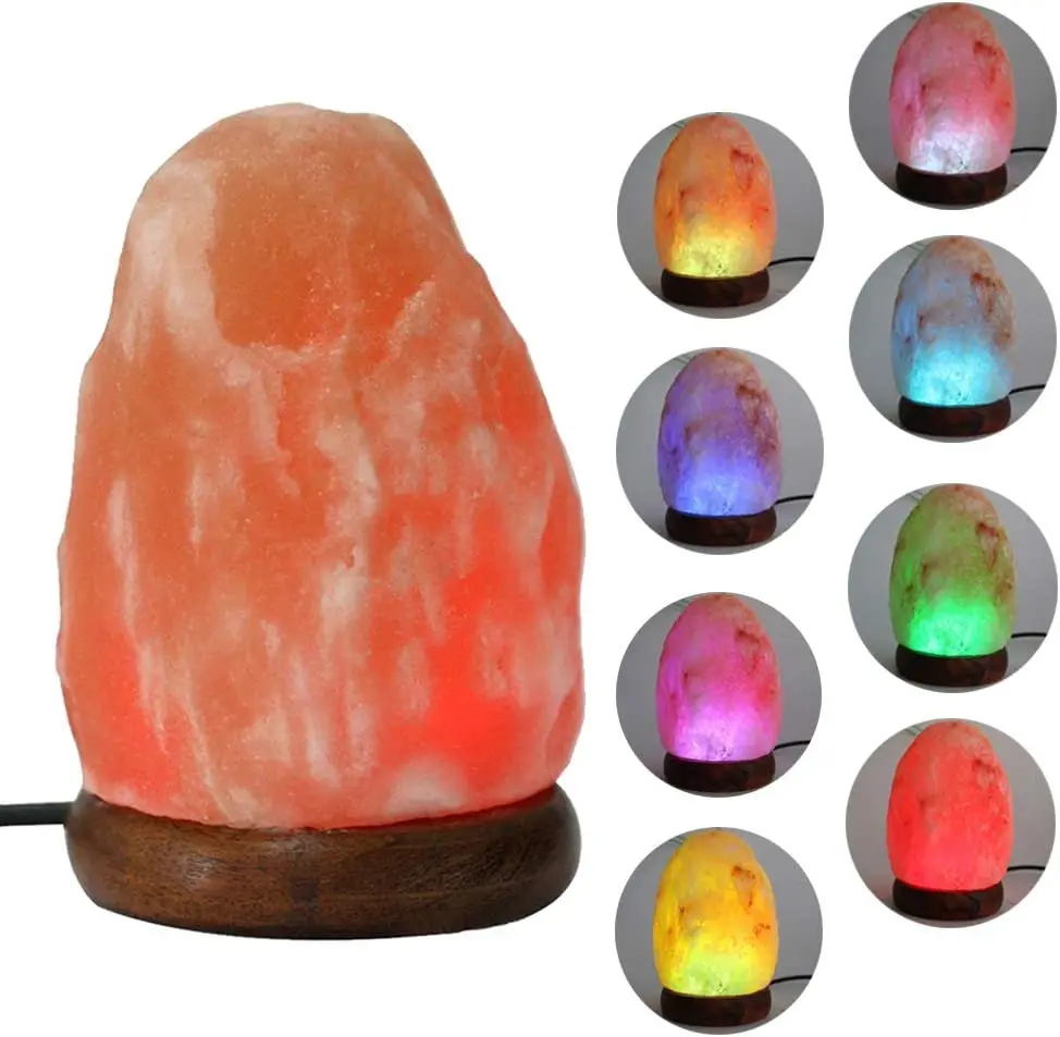 Himalayan Salt Lamp Night Light High Efficiency Hand Carved USB Wooden Base Himalayan Rock Salt Lamp Air Purifier Night Light