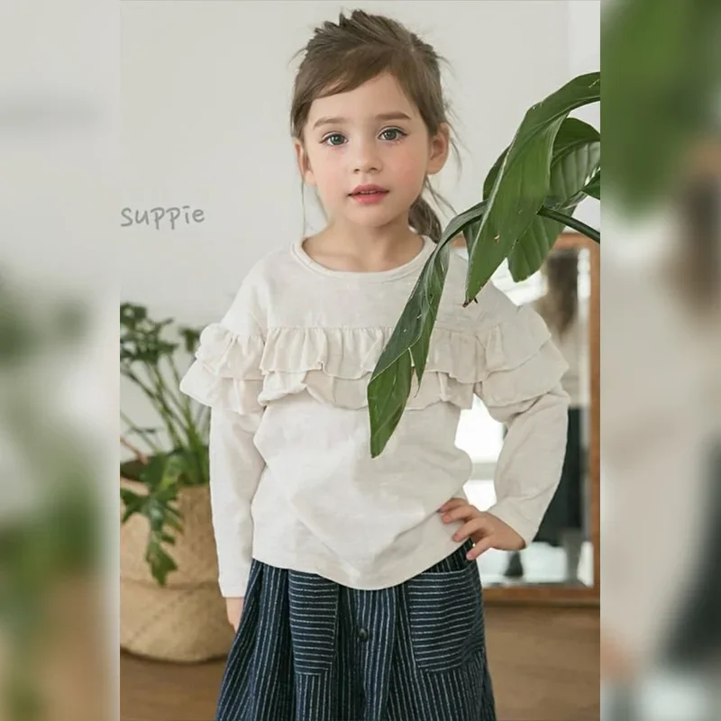 Early Autumn New Round Neck Solid Color Inner Child Bamboo Cotton Long Sleeve T-shirt Sweet  Fresh Baby Casual Girl Top 2024